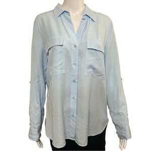 Babaton Light Blue Utility Long Sleeve button-up blouse Top  Size Small